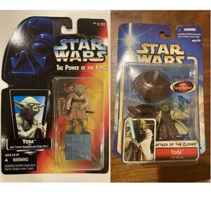 Star Wars Power of the Force and Attack of The Clones Yoda Action Figures